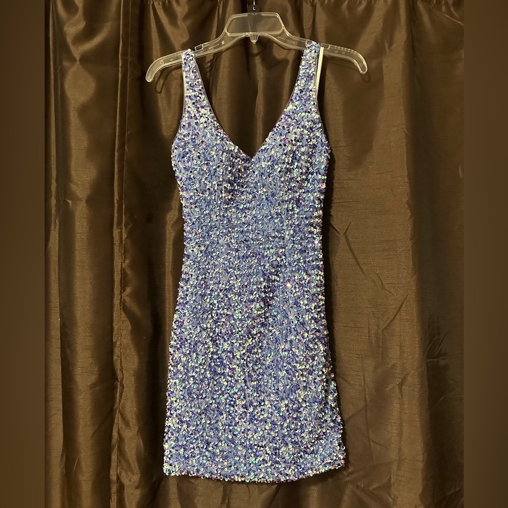 New never worn light blue sequin semi formal dress.